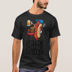 T-shirt Grillin Chillin Refillin Femmes Hot Dog & Beer Pou