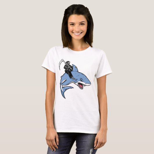 T-shirt Grim Reaper chevauchant un requin (Devant entier)