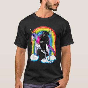 T-shirt Grim Reaper Crâne Monter Une Unicorne Décès Unicor