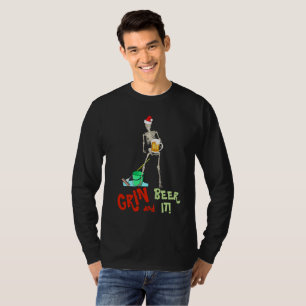 T-shirt GRIN and BEER It Funny Skeleton MOP Noël