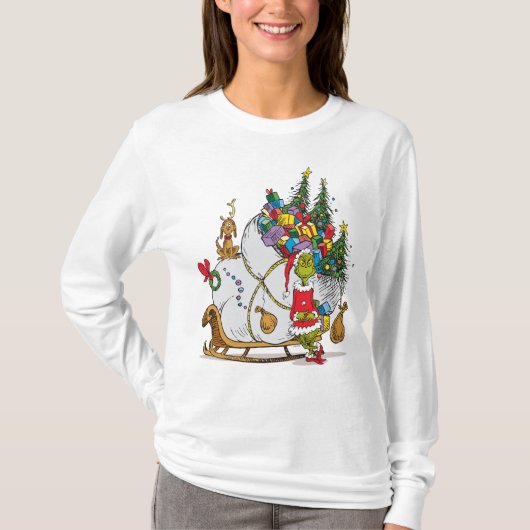 T-shirt Grinch classique | Grinch & Max avec Sleigh (Devant)