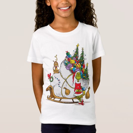 T-Shirt Grinch classique | Grinch & Max avec Sleigh (Devant)