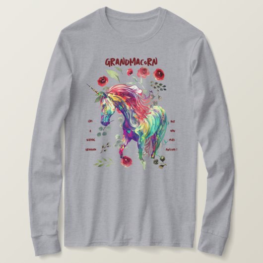 T-shirt (Gris) Grandma Unicorne (Design devant)