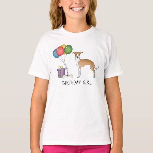 T-shirt Gris Italien Blanc Et Faune - Fille Anniversaire (Devant)