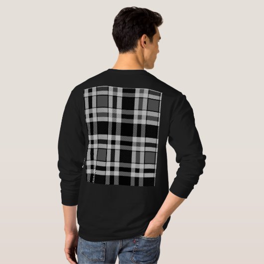T-shirt Gris Noir Blanc Flanné Plaid Tartan Design (Dos entier)