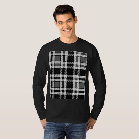 T-shirt Gris Noir Blanc Flanné Plaid Tartan Design (Devant entier)