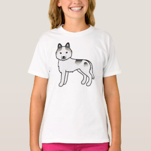 T-shirt Gris Piebald Sibérie Husky Cute Dessin Cartographi
