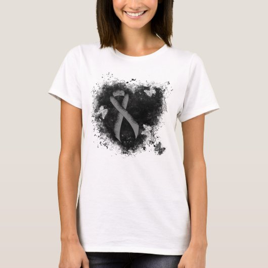T-shirt Gris Sensibilisation Ruban Grunge Coeur (Devant)