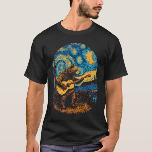 T-shirt Grizzly Bear Blues Guitar Player Artistic Night S (Devant)