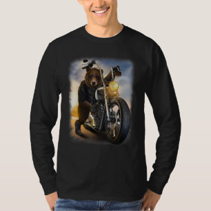 T-shirt Grizzly Bear Chopper Moto au coucher du soleil 1
