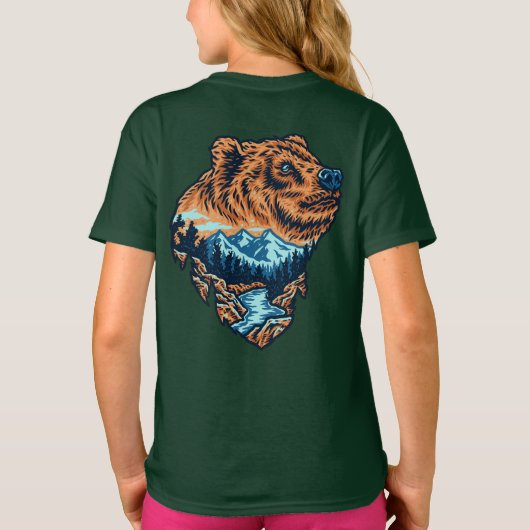 T-shirt Grizzly Bear Head Silhouette Mountain Forest River (Dos)
