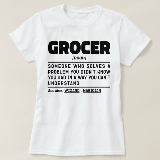 T-shirt Grocer Noun Définition Épicerie Conception minimal (Design devant)