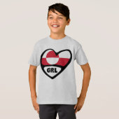 T-shirt Groenland Code du pays Drapeau Cardiaque Badge, GR (Devant entier)