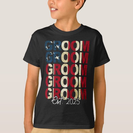 T-shirt Groom Bride Est. Drapeau américain 2025 : Des coup (Devant)