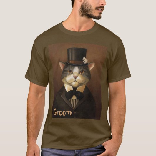 T-shirt GROOM, drôle de marié chat (Devant)