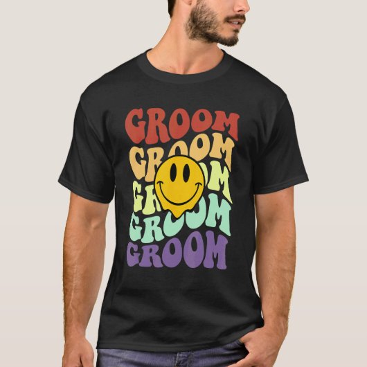 T-shirt groom retro smile face wedding celebration bachelo (Devant)