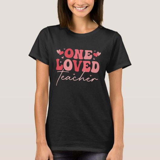T-shirt Groovy 100 Days of School One Loved Teacher Valent (Devant)
