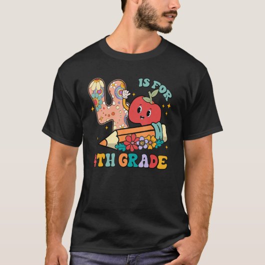 T-shirt Groovy 4 Is For 4th Grade Teacher Student Back To  (Devant)
