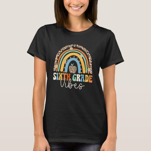 T-shirt Groovy 6th Grade Vibes Back To School Rainbow Leop (Devant)