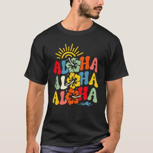 T-shirt Groovy Aloha Hawaii Hawaiian Beach Summer Vacation (Devant)