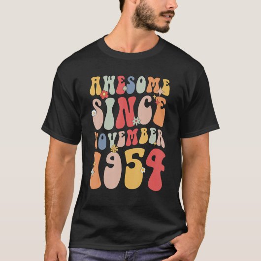 T-shirt Groovy Awesome Since November 1954 Retro 68th (Devant)