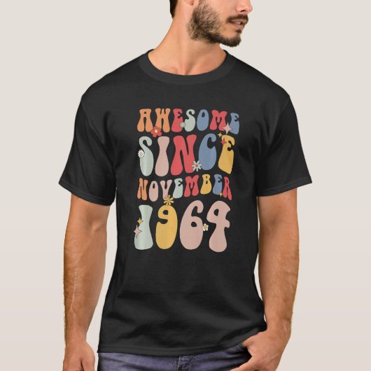 T-shirt Groovy Awesome Since November 1964 Retro 58th (Devant)