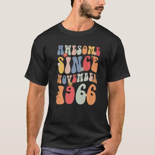 T-shirt Groovy Awesome Since November 1966 Retro 56th (Devant)