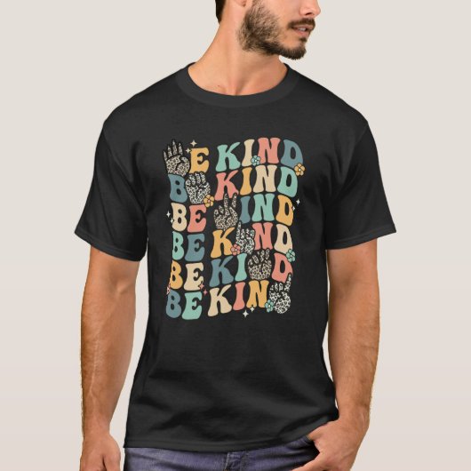T-shirt Groovy Be Kind Sign Language ASL Finger Spelling K (Devant)