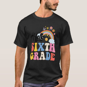 T-shirt Groovy Bonjour Sixième année Arc-en-ciel Enseignan