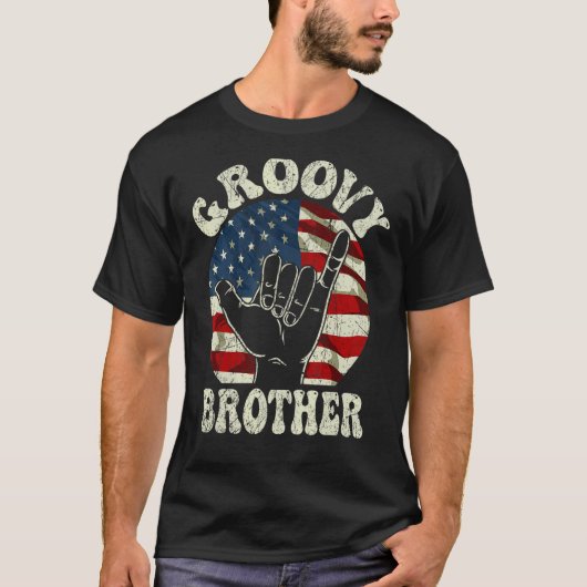 T-shirt Groovy Brother 70s Aesthetic USA Flag Retro Brothe (Devant)