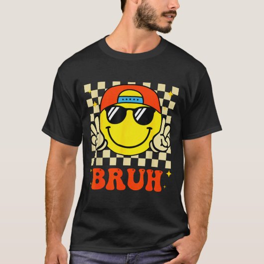 T-shirt Groovy Bruh For Girls Kids Boys Smile Face (Devant)