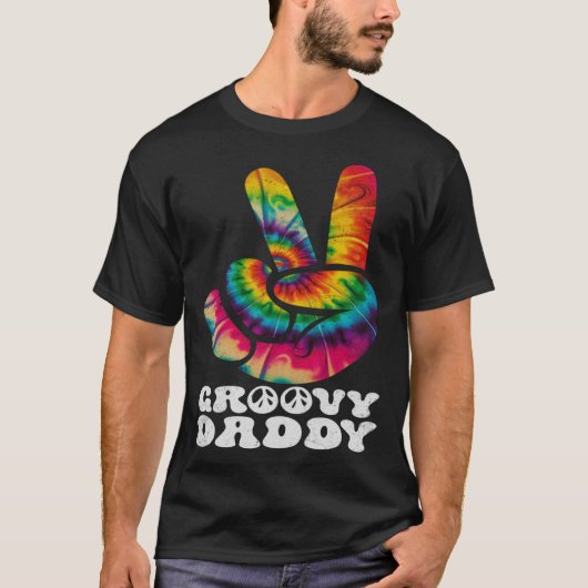 T-shirt Groovy Daddy Peace Sign Hand Tie Dye (Devant)