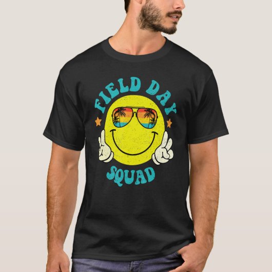 T-shirt Groovy Field Day Squad Smile Face Retro Sunset Sun (Devant)