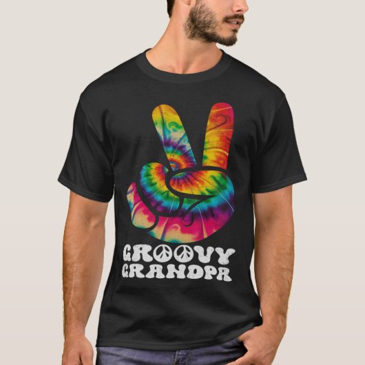 T-shirt Groovy Grandpa Hand Peace Sign Hippie Tie Dye (Devant)