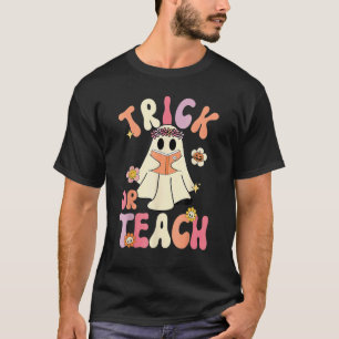 T-shirt Groovy Halloween Trick or Teach Rétro Fleur Ghost