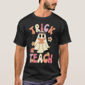 T-shirt Groovy Halloween Trick or Teach Retro Floral Ghost (Devant)