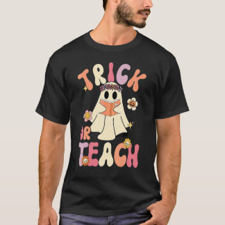 T-shirt Groovy Halloween Trick or Teach Retro Floral Ghost