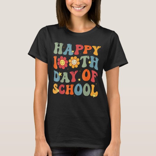 T-shirt Groovy Happy 100th Day Of School Cute Students Kid (Devant)