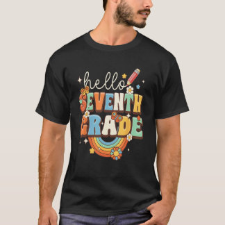T-shirt Groovy Hello Seventh Grade Retro Teacher Back To S