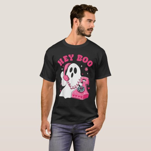 T-shirt Groovy Hey Boo Cute Ghost Funny Halloween Mens Wom (Devant entier)