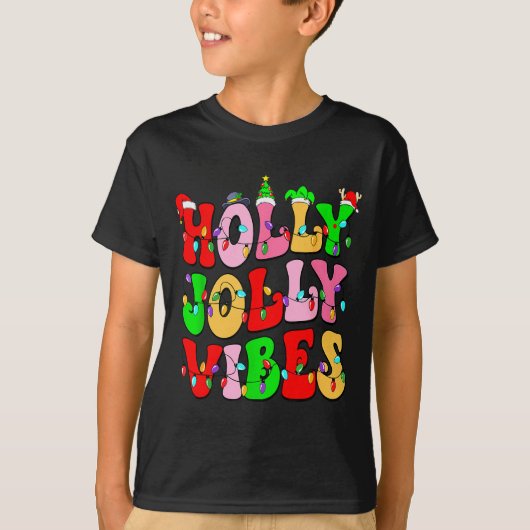 T-shirt Groovy Holly Xmas Jolly Vibes Nk Christmas Xmas Me (Devant)
