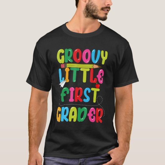 T-shirt Groovy Little First Grader  First Day Of School Fo (Devant)