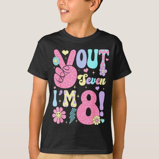 T-shirt Groovy Peace Out Seven I'm 8 Years Old 8th Birthda (Devant)