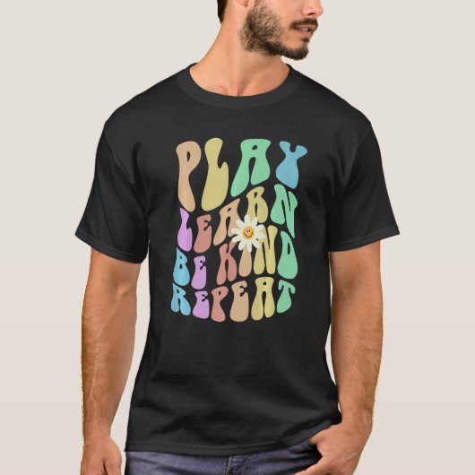 T-shirt Groovy PLAY LEARN BE KIND REPEAT Retro Stop Bullyi (Devant)