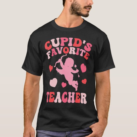 T-shirt Groovy Retro Cupid's Favorite Teacher Valentine's (Devant)