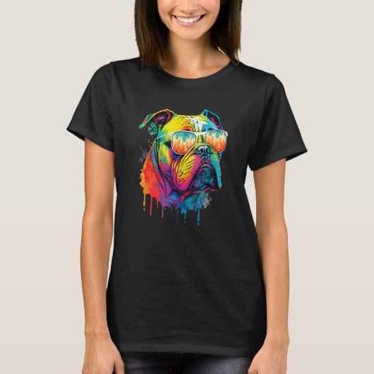 T-shirt Groovy Retro English Bulldog Dog Animal Puppy Ow (Devant)