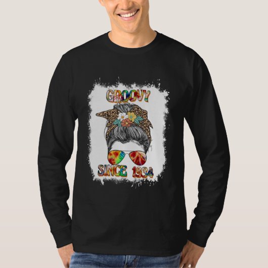 T-shirt Groovy Since 1934 Messy Bun Hip Retro 60s 70s (Devant)