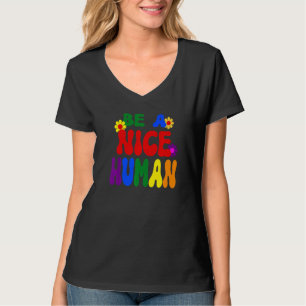 T-shirt Groovy Soyez Un Gentil Humain Arc-En-Ciel Inspirat