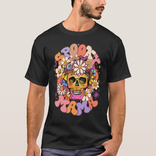 T-shirt Groovy Spooky Mama Skull (Devant)