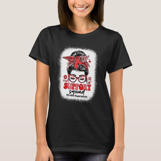 T-shirt Groovy Support Squad Messy Bun Stroke Awareness (Devant)